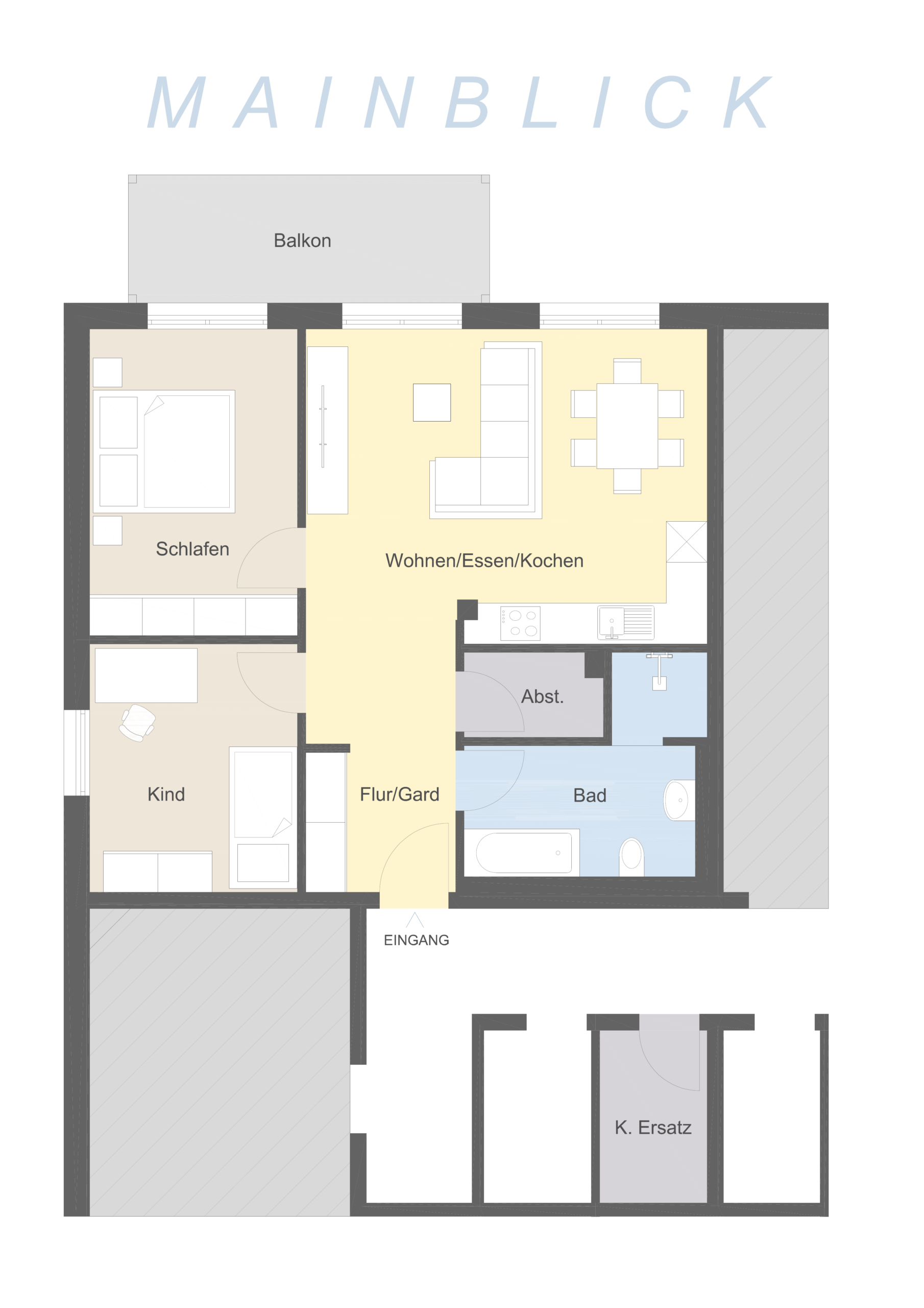 Beispielgrundriss 3-Zimmer-Wohnung mit Balkon