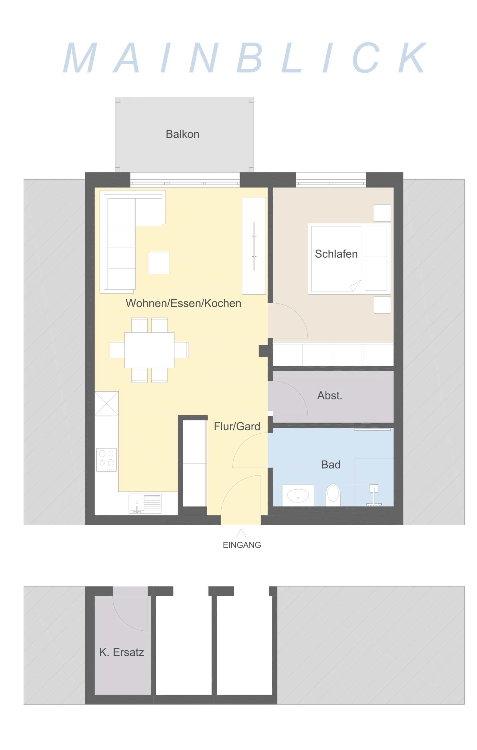 Beispielgrundriss 2-Zimmer-Wohnung mit Balkon